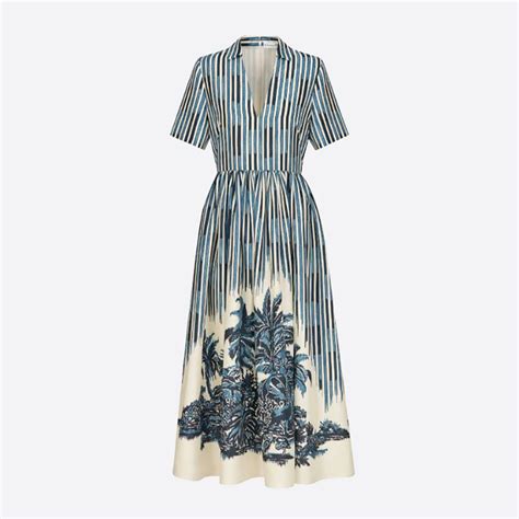 dior palm dress|Long Dress Blue and White Silk Canvas with Dior Palms Motif.